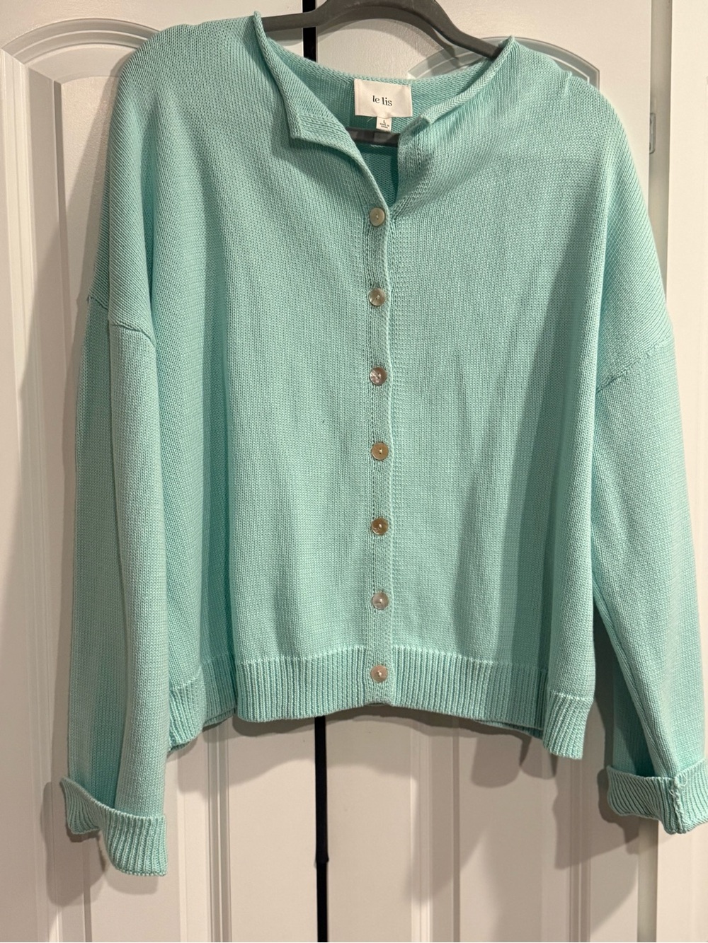 Le Lis Mint Green Button-Up Knit Cardigan